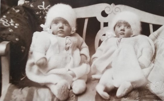 the twins as tiny babies, Marian on the left