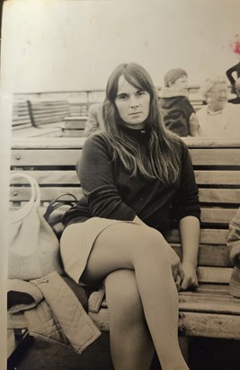 Mum on the ferry to the Isle of Wight ealry 70's