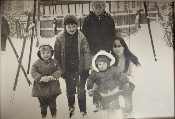 Mum, me, Dean, Martin and Denise - back garden 39 Churchill Avenue, Little Common 