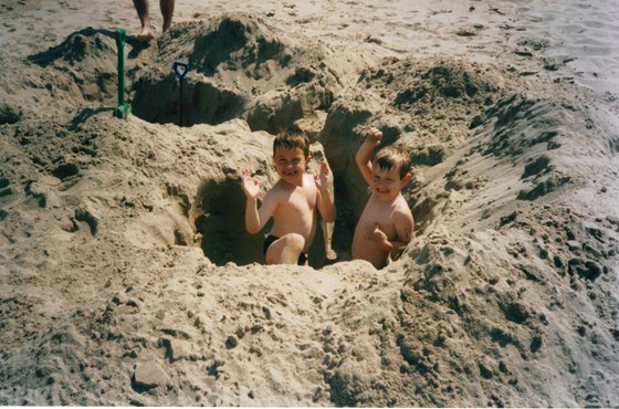 Boys on beach Saundersfoot 1998