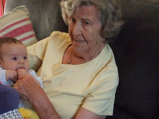 Doris with great grandson Ted, Tregestel 2011.