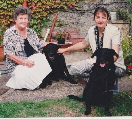 Mum and Lynn, 1990s, with Hugo and Hattie