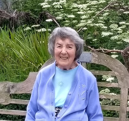 Marjorie enjoying a trip to a garden Scotland 2018