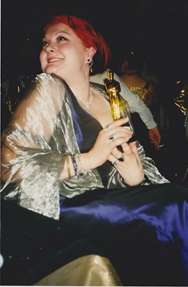 Penny winning her Best Actress Award with ATG Drama Group, 2002