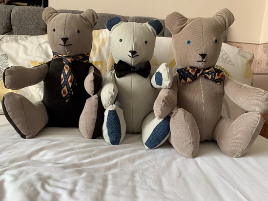 Memory teddys made with love from your trousers…Happy 20th Wedding Anniversary 