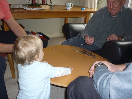 Teaching Fin to play cards! 2012 - Derek, Julian, Finlay, Craig