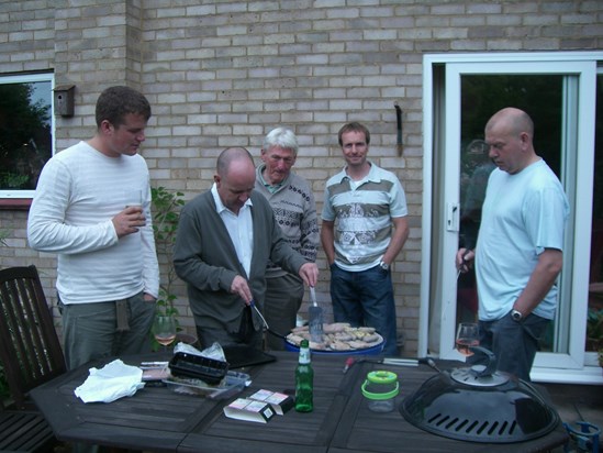 The boys and a BBQ when Chris I got engaged. Chris, Tim, Grandad, Justin and Dad