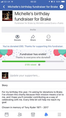 I have raised £105 in memory of Tony. Thank you to everyone who donated for my Birthday x