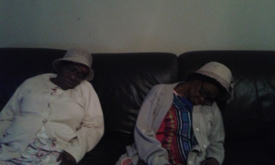 Mama and her twin sister sleeping in the same position. 