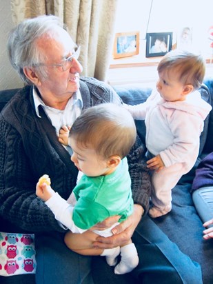 With his Great Grandchildren, Max and Effie x 