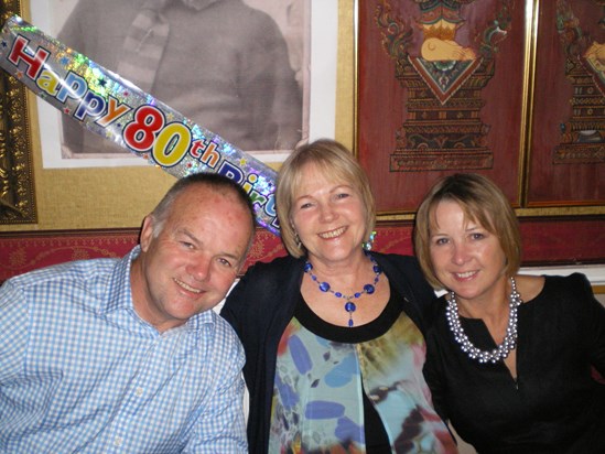 dads 80th with Phyllis's children Stuart Sharon and Susan