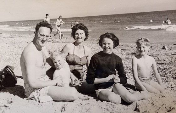 The family on the beach in the early sixties.