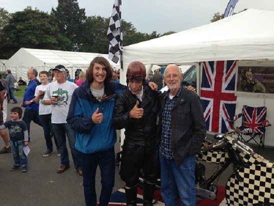 Best mates Ian and Elliot with George Formby at the TT