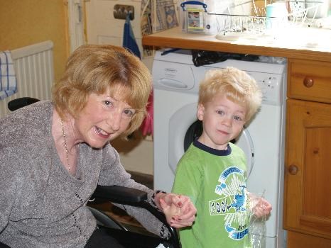 Shirley with blonde haired Grandson Jamie!