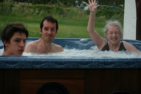 Mum enjoying hot tub with son Philip(Forrest) & Grandson Will - June 2007