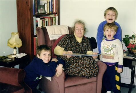 Aged 63 yrs with grandchildren (ledft to right) Travis, Felix & Devin