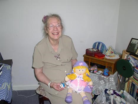 Mum chuffed with the KNITTED ragdoll & Mouse she had made for one of her Grandaughters, 2009