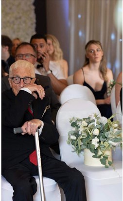 Dad at Courtenay’s wedding - next to Grandma’s flowers - 24th June 2023