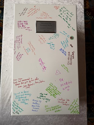 Theo's casket with messages