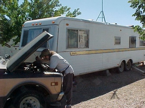 Brian working on his Chevy Pickup in Boise - Sept 7, 2001