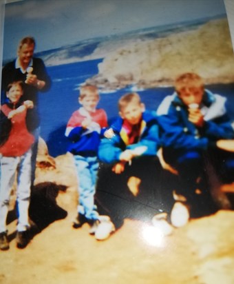 John and his four boys at Hayle in Cornwall.