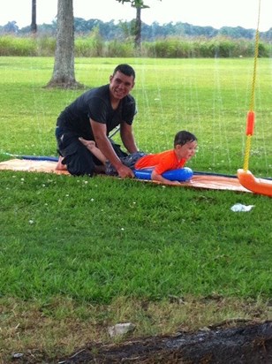 Jude and Adam on the slip n slide