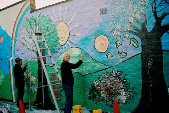 Painting a mural in Wellingborough with Michael Miles