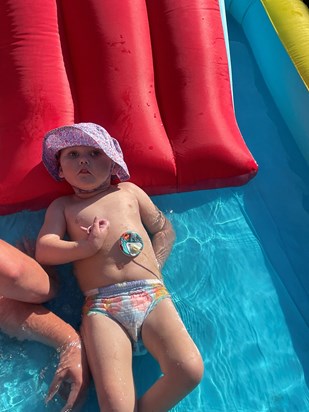 chilling in my bouncy castle pool