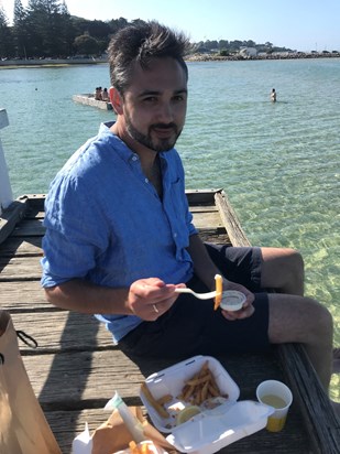 Fish and chips on a pier New Years Eve 