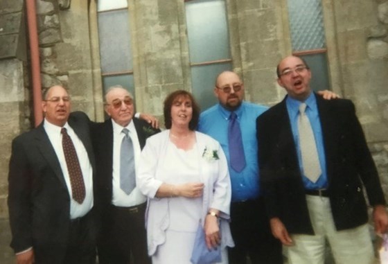 Paul with his family L-R Chris, Dad, Jacqui, Mark and Paul (at Emma’s wedding?)