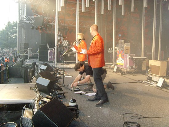 Richard taking centre stage during changeover at Roskilde festival 2008 with Radiohead