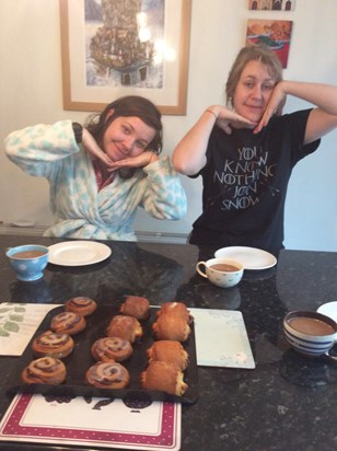 December 5th -  Sleepy sisters after making croissants and cinnamon swirls for breakfast. 