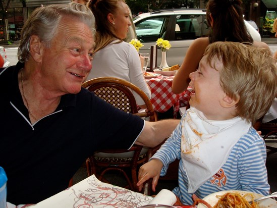 Brian & Sebastian sharing a joke over spaghetti, New York, 2008