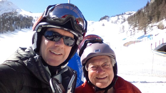 Dominic and Brian, skiing at 80! Italy, 2013