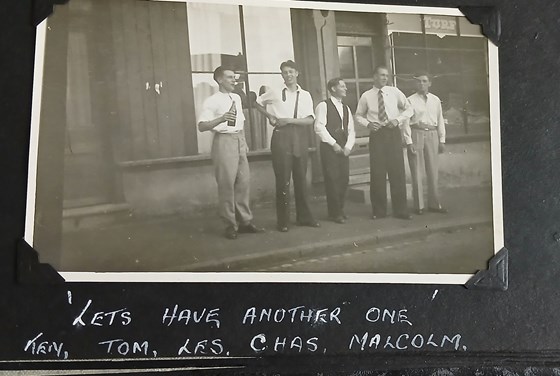 Gwen and Jim Pope's wedding 1950.  Chas with hair enjoying the celebrations