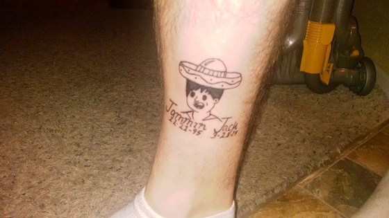 Grant's tattoo, Jack with a hat that he would wear at school at times