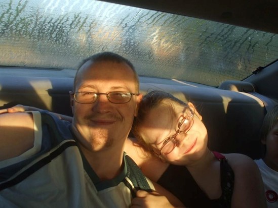 Mike and Serenity, in the car on the way to Holiday World