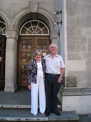 2011   John and Iona at St Columba's church, Knightsbridge on their 40th wedding anniversary