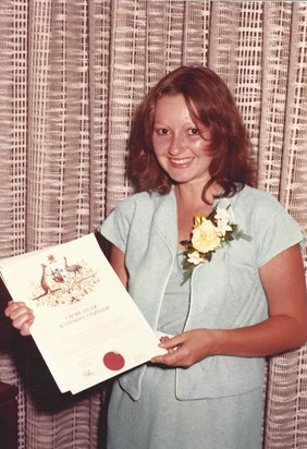 Linda with her Australian Citizenship Certificate