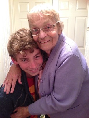 Mum with James, laughing because he was nearly as tall as her when kneeling down - Nov 15