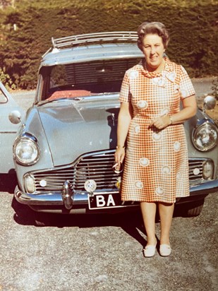 Mum in front of the beloved Ford Zephyr....BA 777 number plate (spooky.....thats where I ended my flying career!)