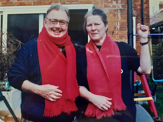 Alan & Joanne red scarves