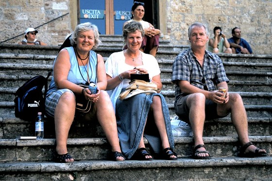 Tuscany 2001  on the steps of the Duomo in San Gimignano