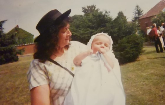 Angela with Matthew at his Christening (1996)