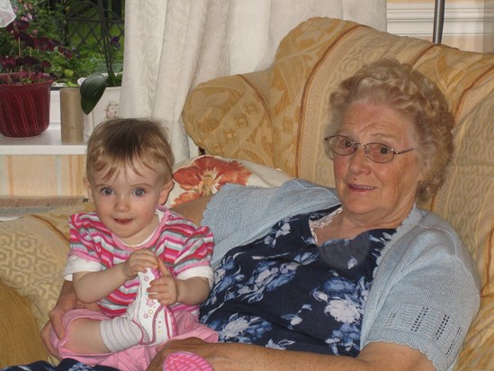 Mum with her first great granddaughter (Jasmine) 2008