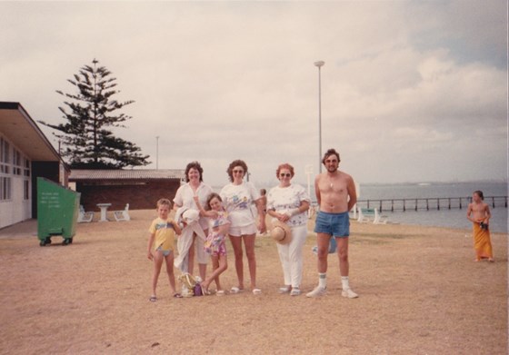 Maura, Susan, Mum, Norman and Michael and Sonia on Bondi Beach, Sydney.