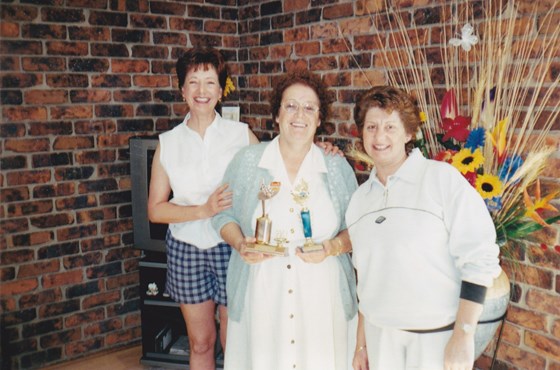 Mum with her Tenpin Bowling Trophies, with Jo' Fletcher.