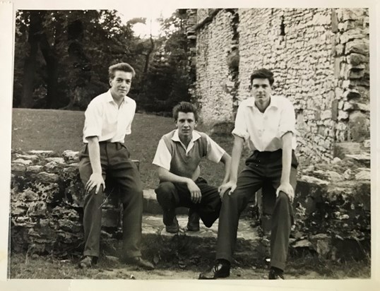 Alan with friends Kenny Warr,Steve Froom (and Richard Dainty behind camera) at the Priory Park ruins