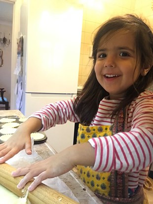 Clara making mince pies for Popsy, Christmas 2019