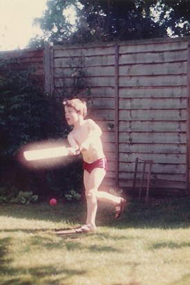 Cricket in the back garden at home - not sure who is bowling but Alan must have taken this photo